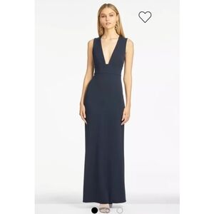 New Sachin & Babi Navy Blue Sleevless Deep V Neck Formal Maxi Gown Dress 10